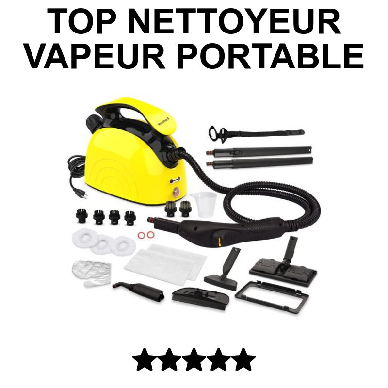 Nettoyeur Vapeur Portable Avec Serrure Sécurité - Kit 10 Accessoires - Idéal Vitres, Canapé, Matelas, Voiture, Cuisine (Jaune)